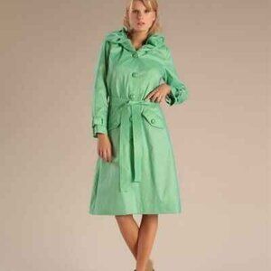 SAMUEL DONG TAFFETA PUFF COLLAR COAT W/HIDDEN HOOD - Size Small - Mint Green